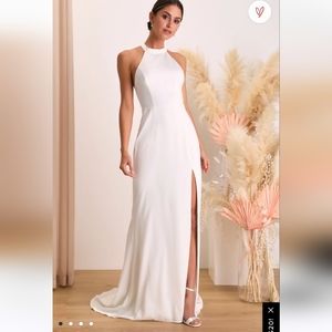 Radiant Adoration White Satin Lace Backless Maxi Dress - NWT!